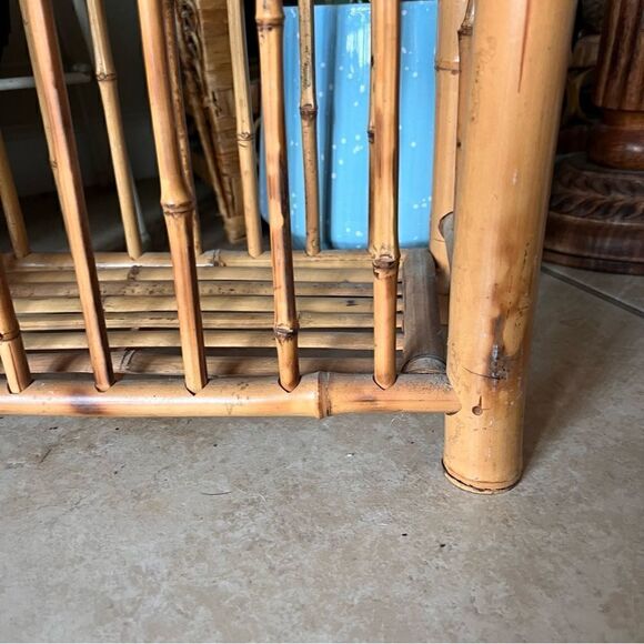 Vintage 1930 English Tortoiseshell Bohemian Rattan Bamboo Magazine/Record Rack - Picture 7 of 8